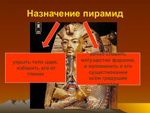 Назначение пирамид укрыть тело царя, избавить его от тления вечно славить могущество