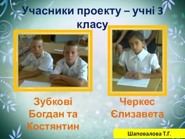 Учасники проекту – учні 3 класу Зубкові Богдан та Костянтин Черкес Єлизавета