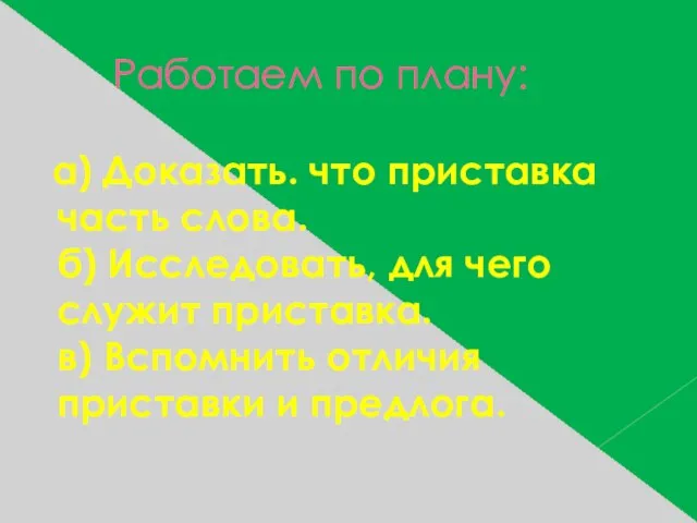 Работаем по плану: а) Доказать. что приставка часть слова. б) Исследовать, для