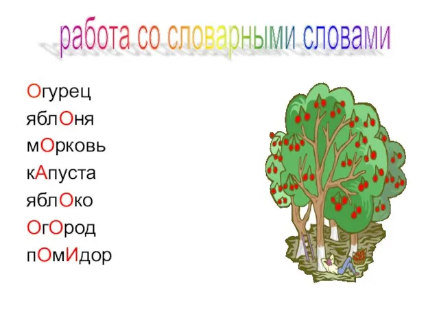 Огурец яблОня мОрковь кАпуста яблОко ОгОрод пОмИдор работа со словарными словами