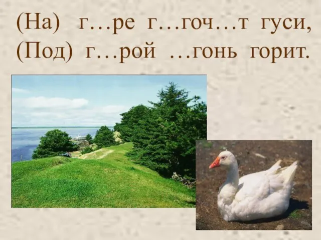 (На) г…ре г…гоч…т гуси, (Под) г…рой …гонь горит.