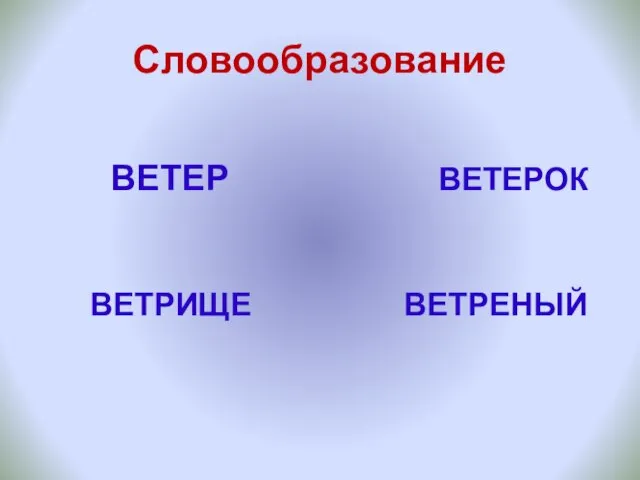 Словообразование ВЕТЕР ВЕТЕРОК ВЕТРИЩЕ ВЕТРЕНЫЙ