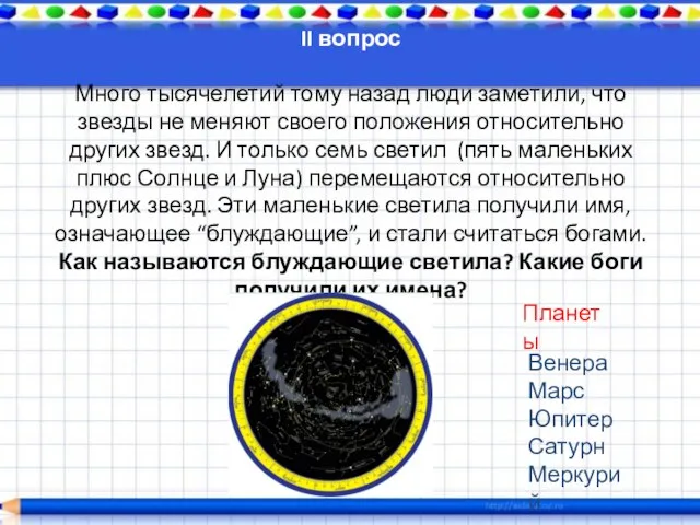 II вопрос Много тысячелетий тому назад люди заметили, что звезды не меняют