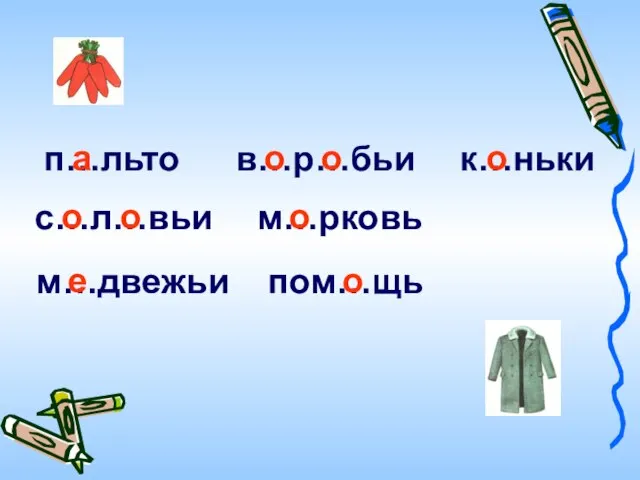 п…льто к…ньки с…л…вьи м…рковь м…двежьи пом…щь а о о о о о е в…р…бьи о о