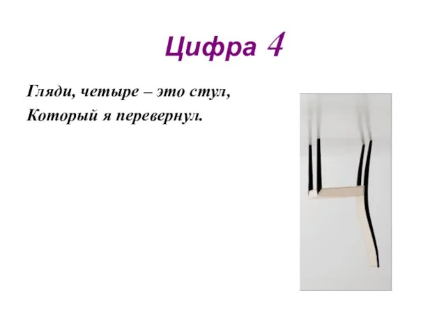 Цифра 4 Гляди, четыре – это стул, Который я перевернул.