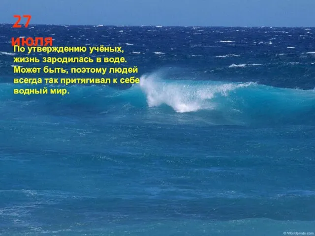 По утверждению учёных, жизнь зародилась в воде. Может быть, поэтому людей всегда