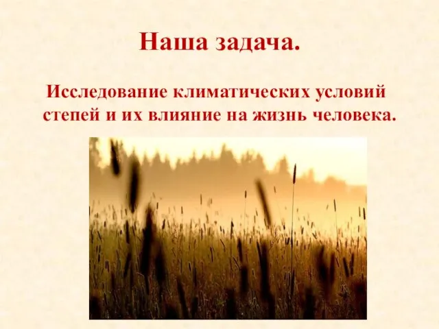 Наша задача. Исследование климатических условий степей и их влияние на жизнь человека.