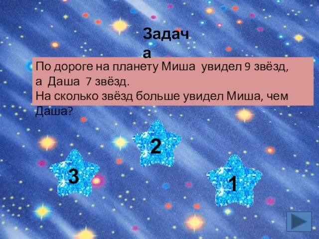 По дороге на планету Миша увидел 9 звёзд, а Даша 7 звёзд.