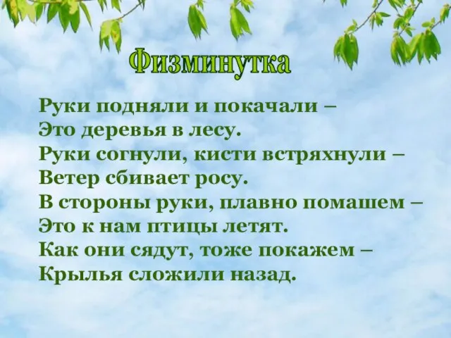 Руки подняли и покачали – Это деревья в лесу. Руки согнули, кисти