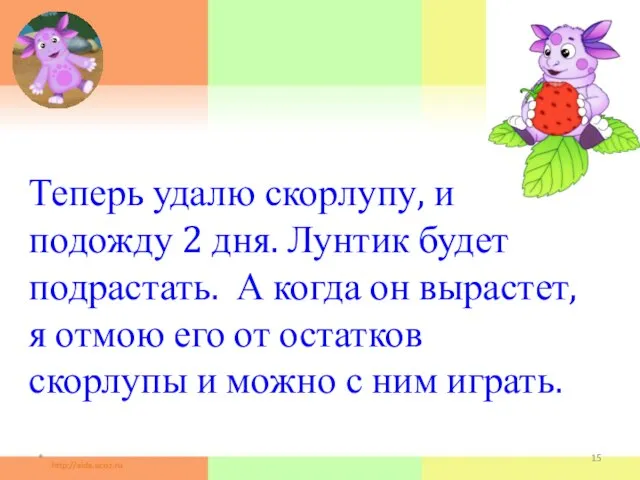 Теперь удалю скорлупу, и подожду 2 дня. Лунтик будет подрастать. А когда