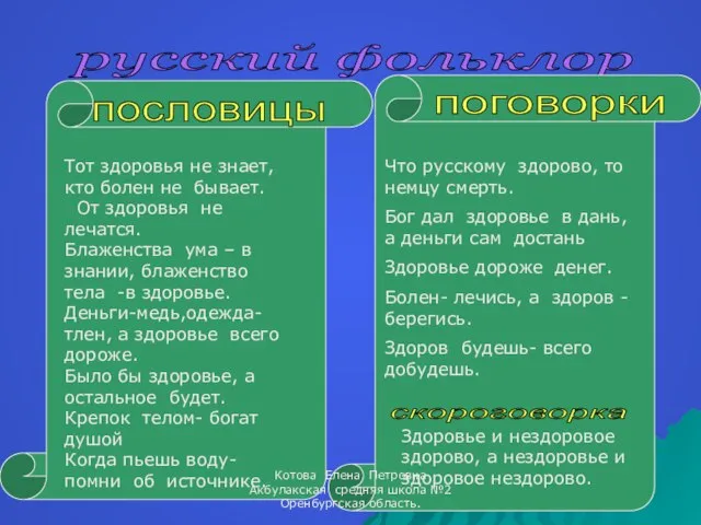 русский фольклор пословицы поговорки Тот здоровья не знает, кто болен не бывает.