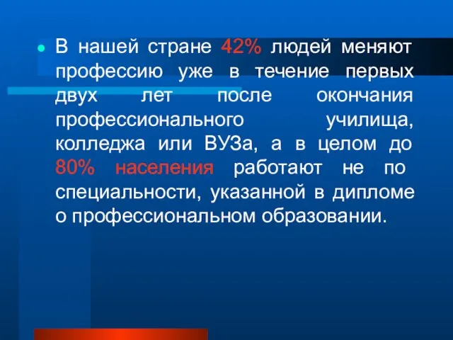 В нашей стране 42% людей меняют профессию уже в течение первых двух