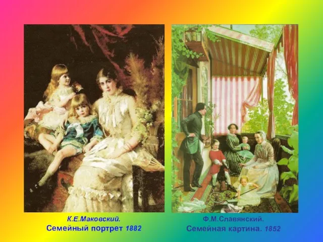 К.Е.Маковский. Семейный портрет 1882 Ф.М.Славянский. Семейная картина. 1852