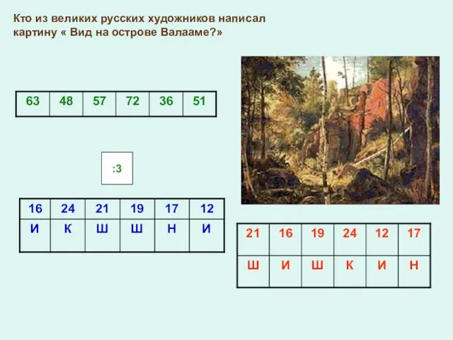 Кто из великих русских художников написал картину « Вид на острове Валааме?» :3