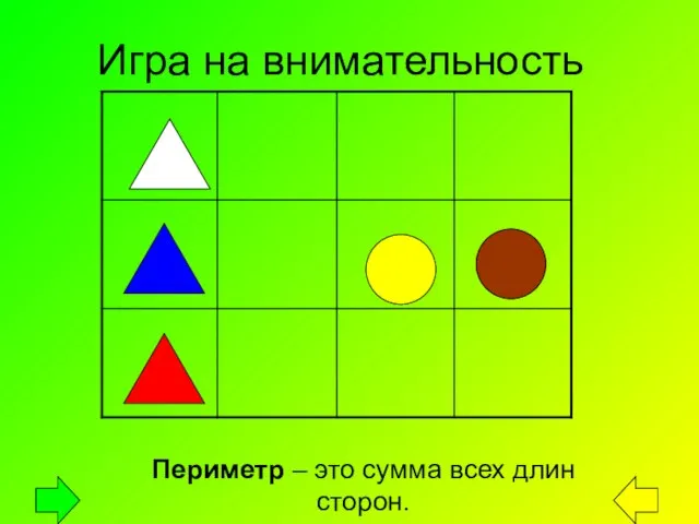 Игра на внимательность Периметр – это сумма всех длин сторон.