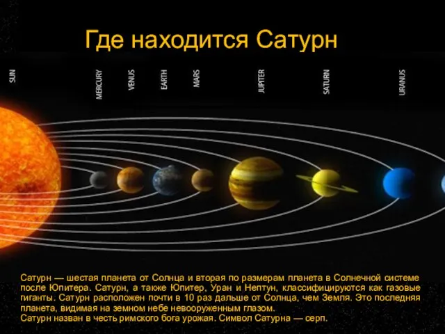 Где находится Сатурн Сатурн — шестая планета от Солнца и вторая по