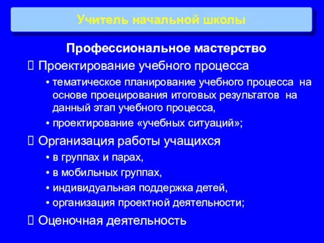 Учитель начальной школы Профессиональное мастерство Проектирование учебного процесса тематическое планирование учебного процесса