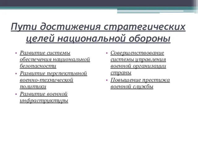 Пути достижения стратегических целей национальной обороны Развитие системы обеспечения национальной безопасности Развитие