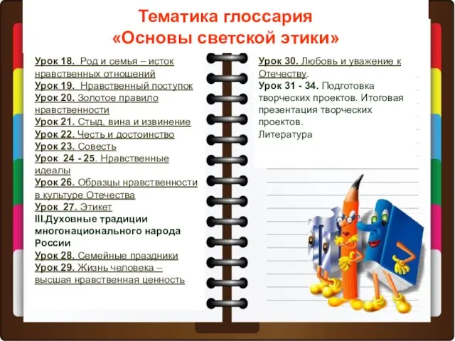 Тематика глоссария «Основы светской этики» Урок 18. Род и семья – исток