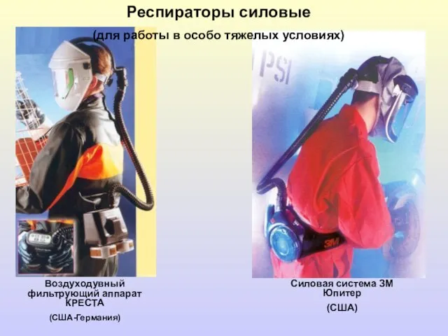 Воздуходувный фильтрующий аппарат КРЕСТА (США-Германия) Силовая система ЗМ Юпитер (США) Респираторы силовые