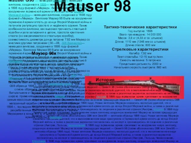 Mauser 98 Mauser G98 — немецкая винтовка— немецкая винтовка, созданная в 1898—