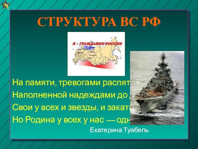 СТРУКТУРА ВС РФ На памяти, тревогами распятой, Наполненной надеждами до дна, Свои