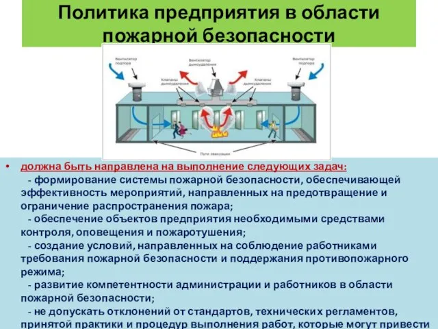 Политика предприятия в области пожарной безопасности должна быть направлена на выполнение следующих