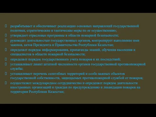 разрабатывает и обеспечивает реализацию основных направлений государственной политики, стратегические и тактические меры