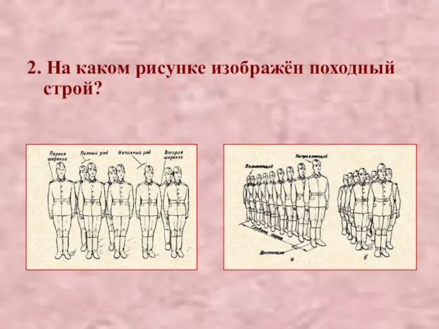 2. На каком рисунке изображён походный строй?