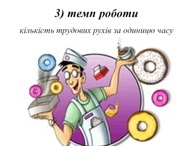 3) темп роботи кількість трудових рухів за одиницю часу