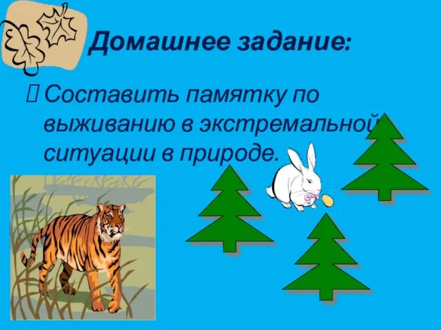 Домашнее задание: Составить памятку по выживанию в экстремальной ситуации в природе.