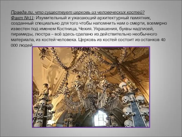 Правда ли, что существует церковь из человеческих костей? Факт №11: Изумительный и