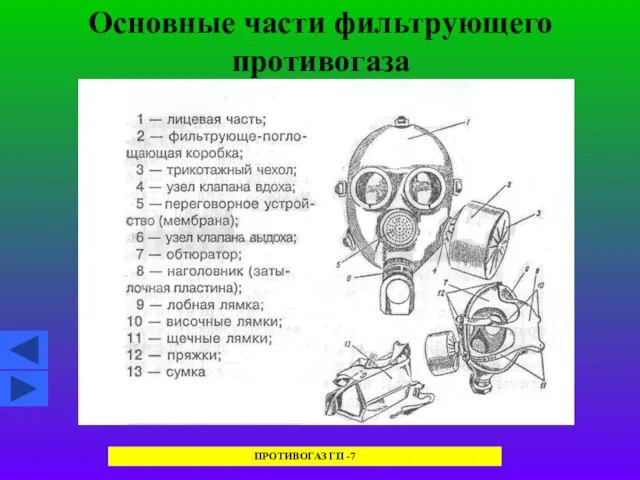 Основные части фильтрующего противогаза ПРОТИВОГАЗ ГП -7