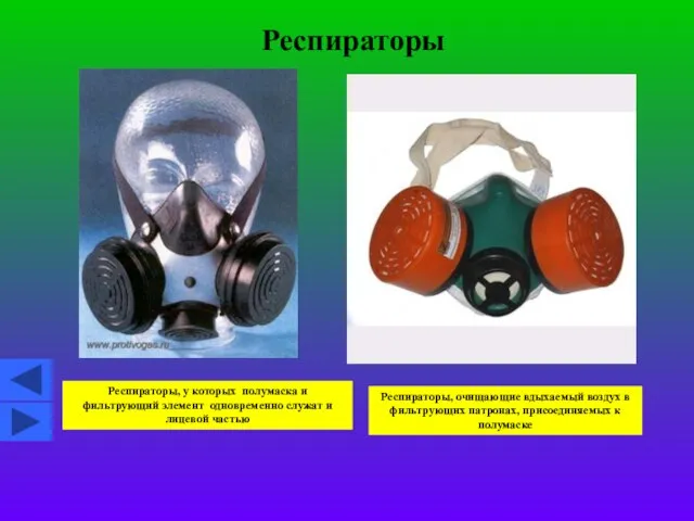 Респираторы Респираторы, у которых полумаска и фильтрующий элемент одновременно служат и лицевой