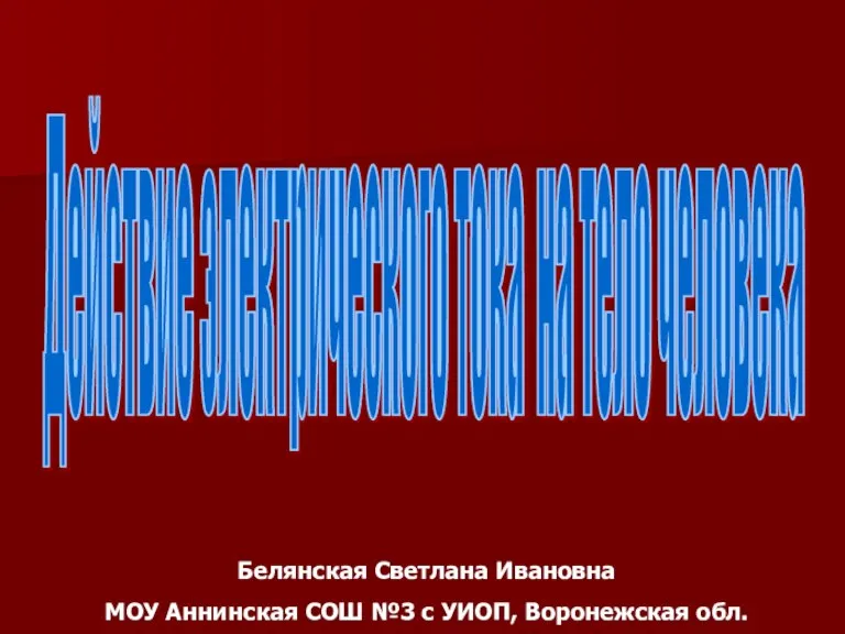 Действие электрического тока на тело человека Белянская Светлана Ивановна МОУ Аннинская СОШ