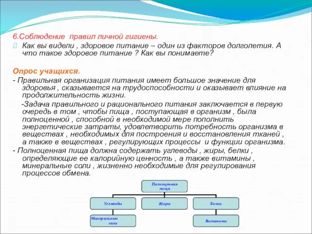 6.Соблюдение правил личной гигиены. Как вы видели , здоровое питание – один