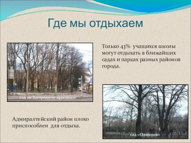 Где мы отдыхаем Только 43% учащихся школы могут отдыхать в ближайших садах