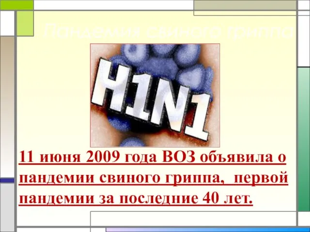 Пандемия свиного гриппа 11 июня 2009 года ВОЗ объявила о пандемии свиного