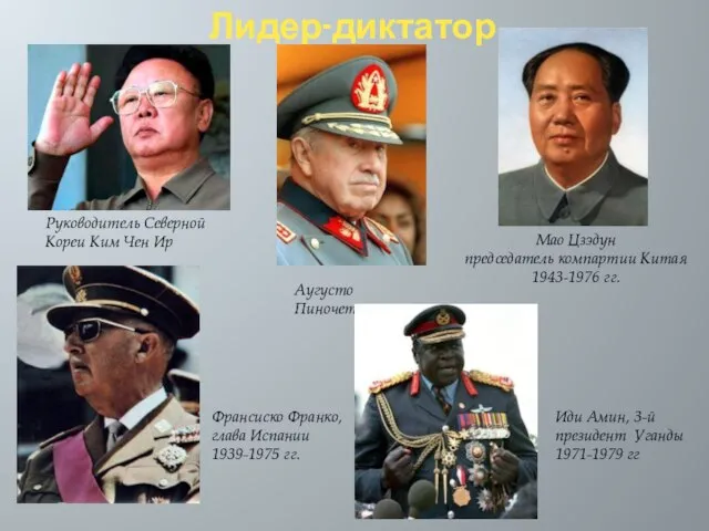 Лидер-диктатор Руководитель Северной Кореи Ким Чен Ир Аугусто Пиночет Мао Цзэдун председатель