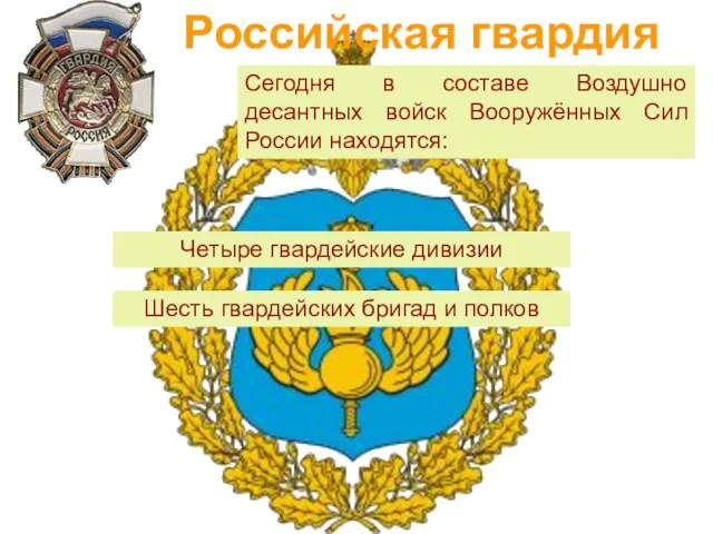 Четыре гвардейские дивизии Сегодня в составе Воздушно десантных войск Вооружённых Сил России