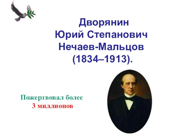 Дворянин Юрий Степанович Нечаев-Мальцов (1834–1913). Пожертвовал более 3 миллионов