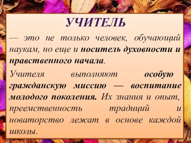 Учитель — это не только человек, обучающий наукам, но еще и носитель