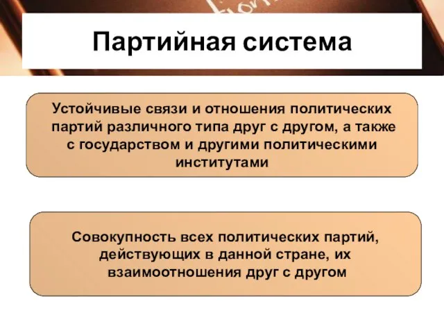 Партийная система Устойчивые связи и отношения политических партий различного типа друг с