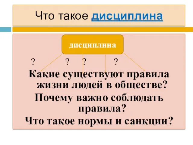 Что такое дисциплина ? ? ? ? Какие существуют правила жизни людей