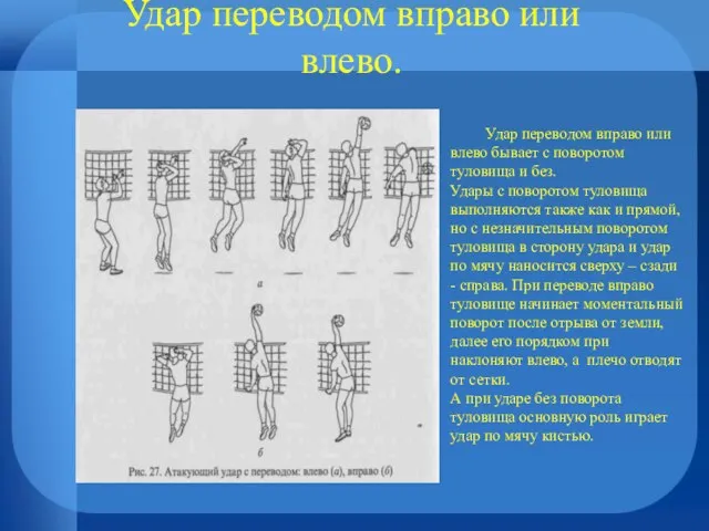 Удар переводом вправо или влево. Удар переводом вправо или влево бывает с