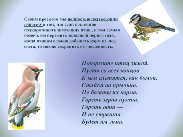 Своим проектом мы полностью подтвердили гипотезу о том, что если постоянно подкармливать