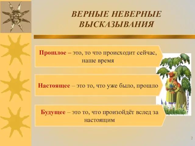 ВЕРНЫЕ НЕВЕРНЫЕ ВЫСКАЗЫВАНИЯ Прошлое – это, то что происходит сейчас, наше время