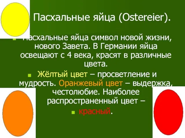 Пасхальные яйца (Ostereier). Пасхальные яйца символ новой жизни, нового Завета. В Германии