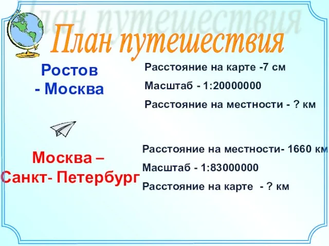 Ростов - Москва План путешествия Расстояние на карте -7 см Масштаб -