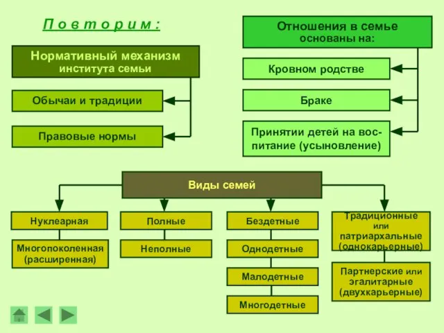 Отношения в семье основаны на: Кровном родстве Браке Принятии детей на вос-